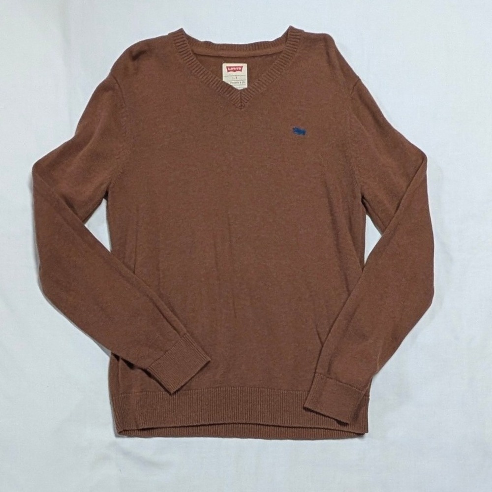 Levi's Mens Brown V-Neck Long Sleeve Knitted Sweater Large